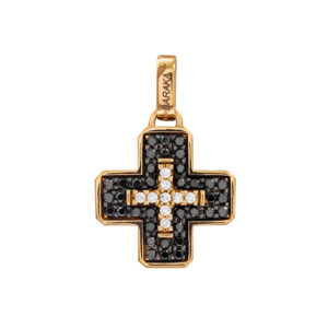 Baraka Rose Gold Cross with Black & White Diamonds