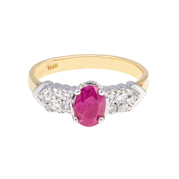 Yellow gold 18kt ring with diamonds and ruby - Michalis Diamond Gallery