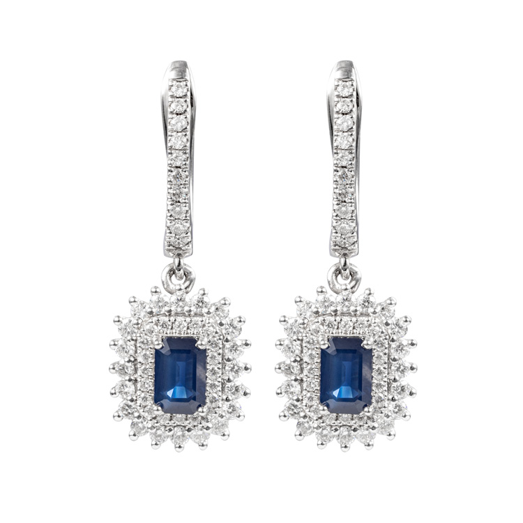 White Gold Earrings with Diamonds & Blue Sapphires - Michalis Diamond ...