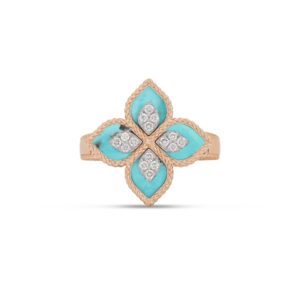 Roberto Coin Princess Flower Ring with Diamonds and Turquoise