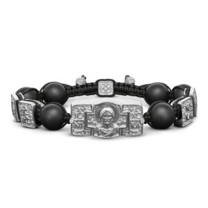 Anazo Jesus Christ Pantocrator White Gold 18kt Bracelet with Black Onyx & Diamonds