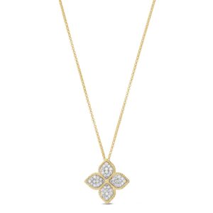 Roberto Coin Princess Flower Yellow Gold Necklace with Diamonds