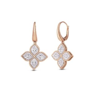 Roberto Coin Princess Flower Rose Gold Earrings with Diamonds