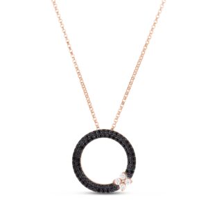 Roberto Coin Love in Verona Rose Gold Necklace with Black and White Diamonds