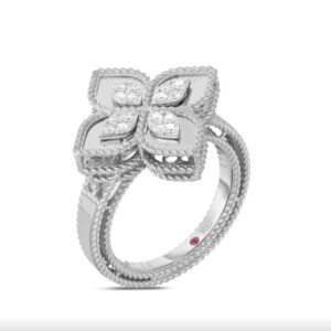 Roberto Coin Princess Flower White Gold Ring with Diamonds